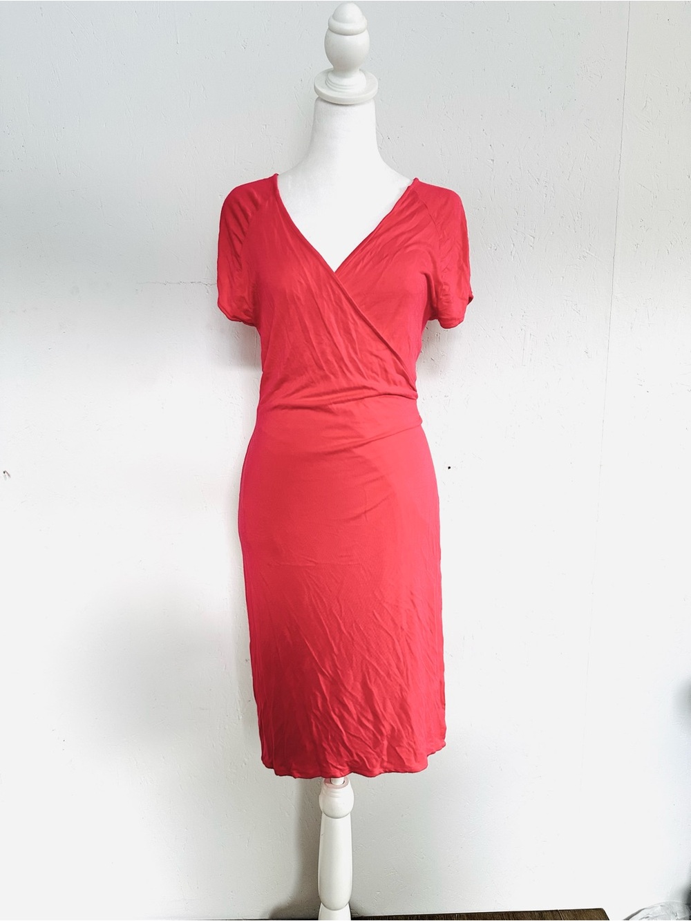 Red V-Neck Wrap Midi Dress